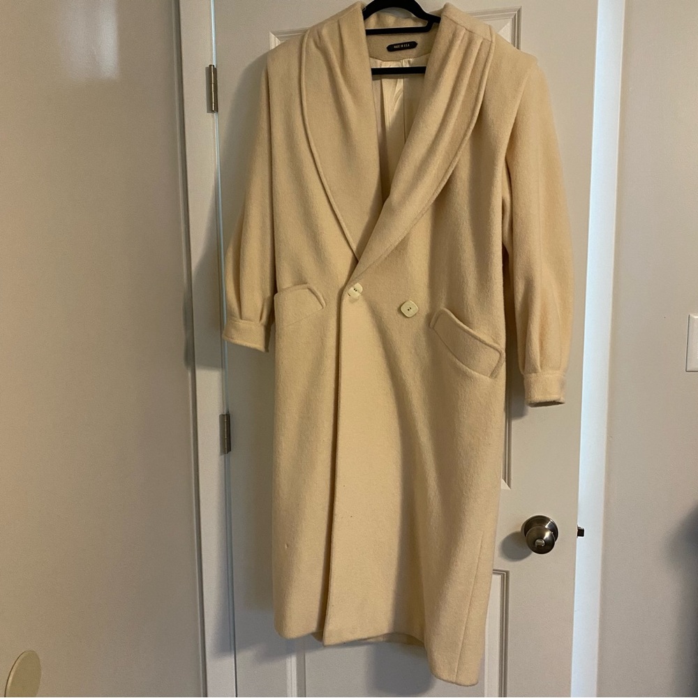 Vintage wool blend long pea coat Off white Sz Large